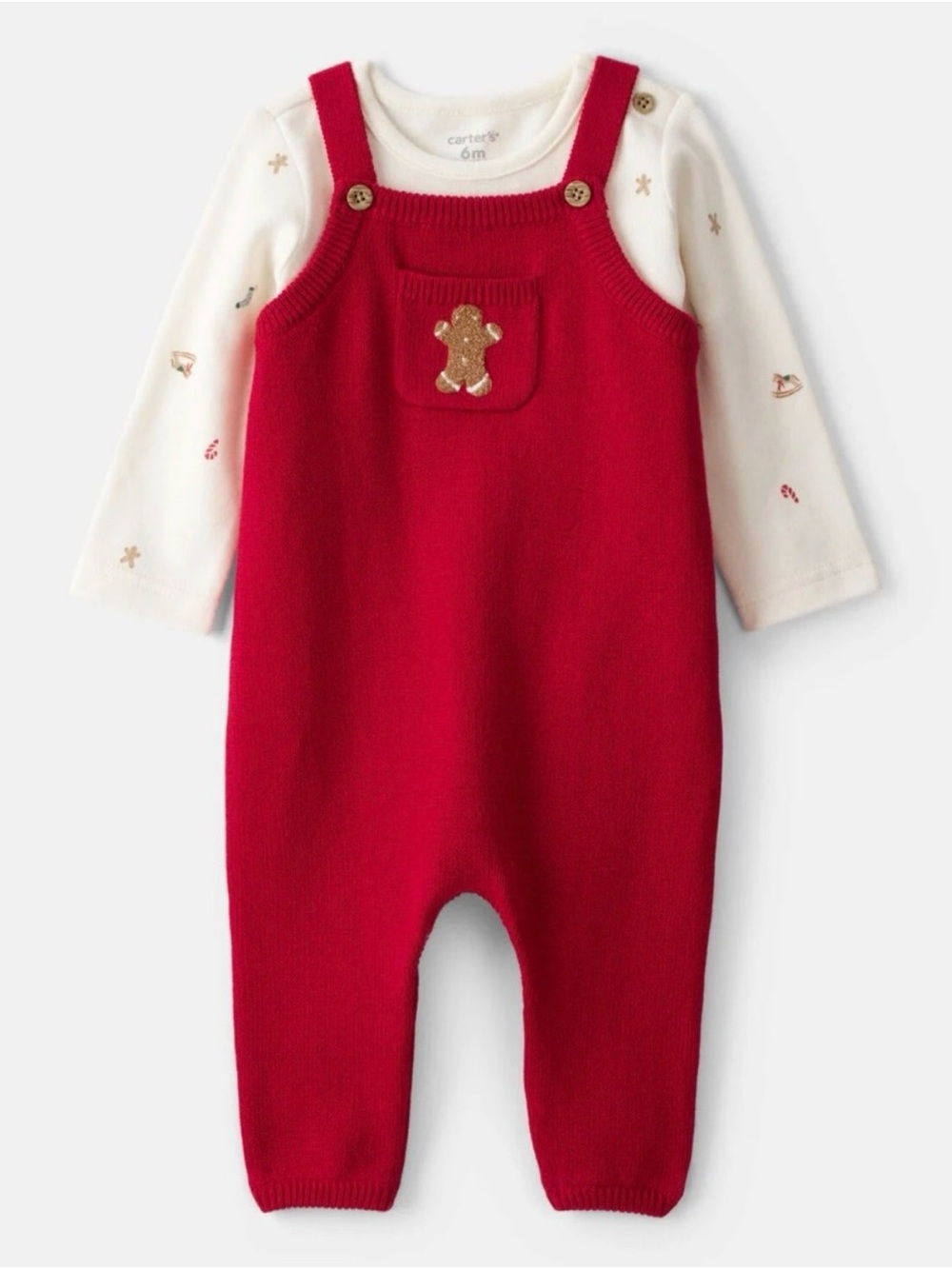 Carter's Gingerbread holiday print Pocket Overall set red ivory 24 months